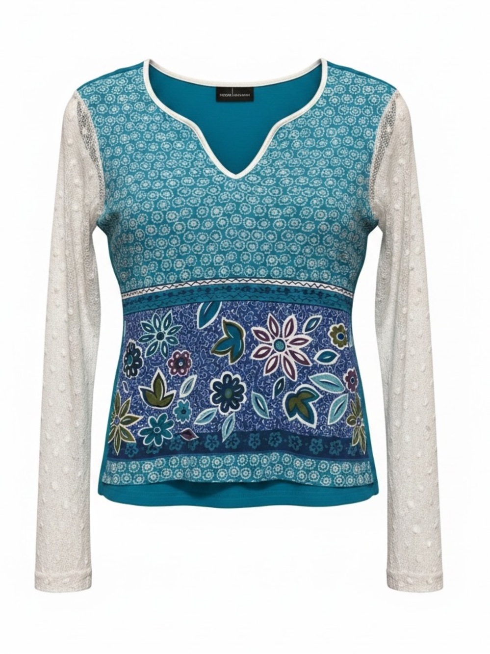 Moda International Boho Print Lace Sleeve Top Y2K